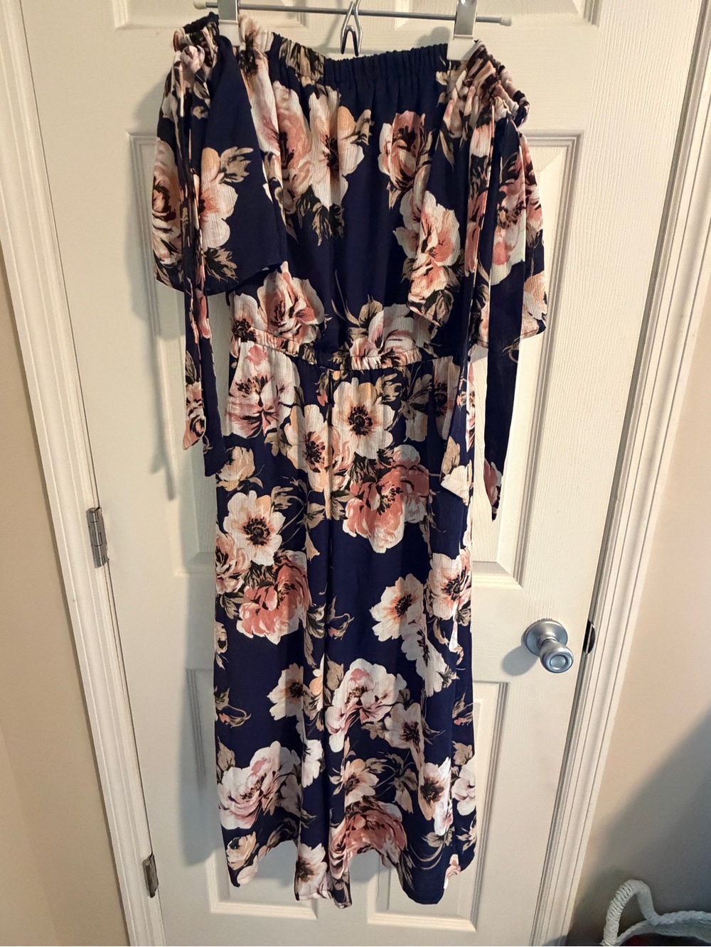 Navy Floral Off-Shoulder Maxi Jumpsuit